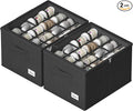 Shoe Organizer for Closet, 2 Pack Sturdy Shoe Storage Bins with Clear Cover, Fits 16-32 Pairs, Foldable Shoe Storage Box with Reinforced Handles (Black, 19.7 * 15.7 * 12.6in)