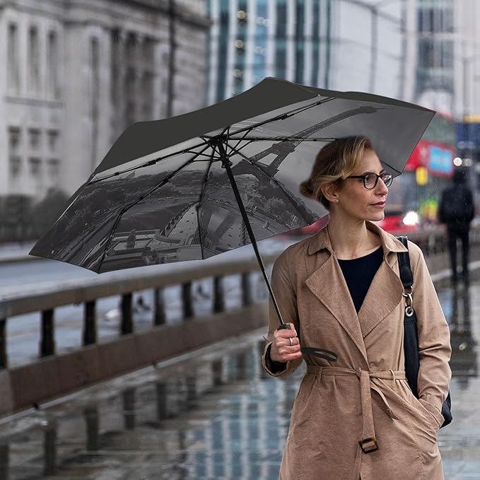 LLanxiry Compact Travel Umbrella, Mini Windproof Umbrellas for Rain & Sun, Small Lightweight Outdoor UV Umbrella, Portable Folding Umbrellas for Travel