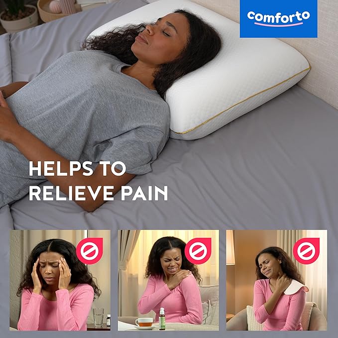 Memory Foam Pillow for Sleeping 23.6x15.7 - Orthopedic Cervical Pillows for Neck and Shoulder Pain Relief for Back and Side Sleepers - Medium Firm Pillow with Neck Support - Pillowcase for Bed