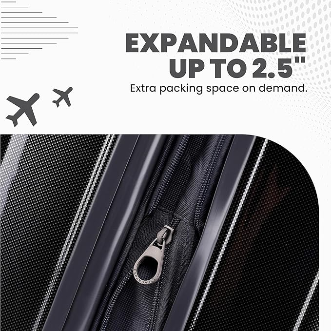 Spyder Rails 25 Inch Expandable Hardside Upright Suitcase with 360° Spinner Wheels, TSA Approved Lock, Black