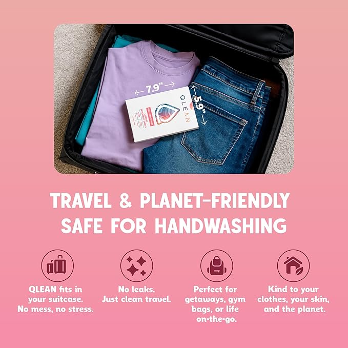 QLEAN Laundry Detergent Sheets (Travel Size 10 Loads) – Travel Laundry Detergent Sheets, Eco-Friendly Laundry Soap, HE & Standard Washer Safe, Stain Remover, Skin-Friendly - Ruby Sunset Bliss