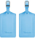 Travelambo Luggage Tags for Suitcases Faux Leather Privacy Protection 2 Pack Bag Tags Travel Accessories Essential, Light Blue