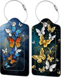 2 Pack Butterflies Luggage Tags for Suitcases,Butterflies in Flight Leather Baggage Suitcases Tag Name ID Label Privacy Cover Travel Bag Tags for Women Men Boys Girls