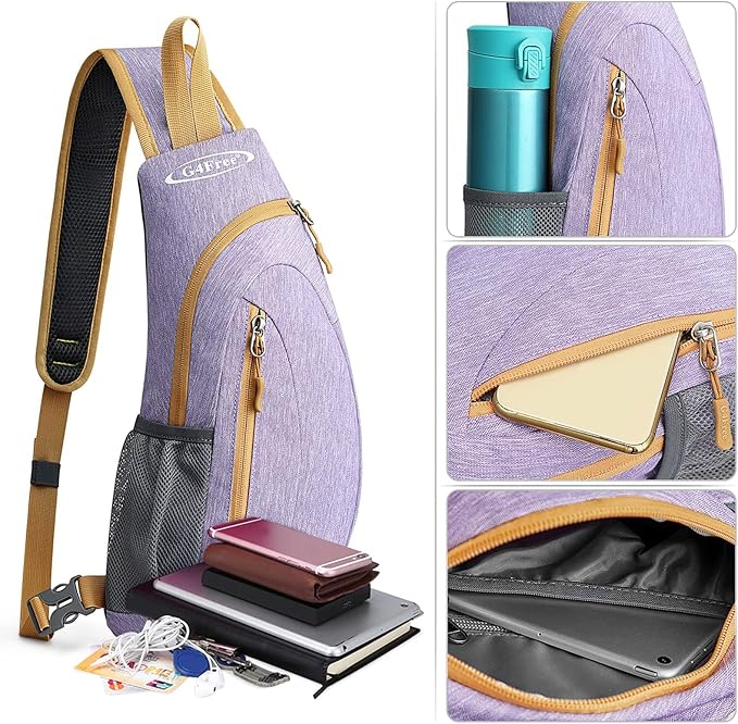 G4Free Sling Bag for Men Women, Small Crossbody Backpack Lightweight Chest Shoulder Bags for Travel, Outdoor and Sports (Light purple)