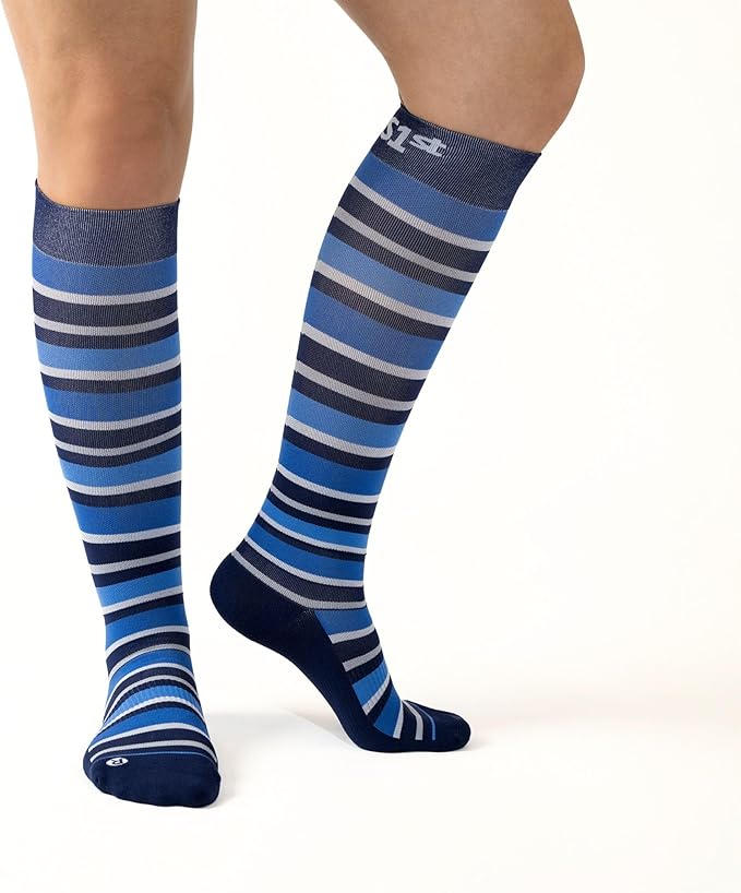 Medical Grade Compression Socks for Men & Women 15-20 mmHg by OrthoSleeve (Blue w/Stripes, X-Large)