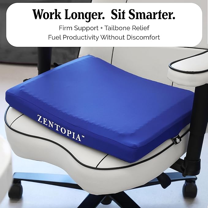 Gel and Memory Foam Seat Cushion – Office – Ergonomic Cushion Pad for Tailbone Pain - Desk Chair Car Seat Cushion Driving - Sciatica & Back Pain Relief (Blue)