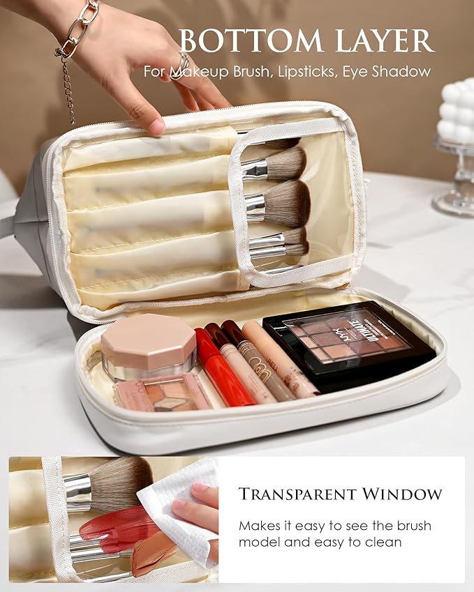 Personalized Teacher Gifts-Initial Makeup Bags, Personalized Double Layer Cosmetic Bag with Makeup Brush Organizer,Birthday Gifts, Toiletry Bag, Gifts for Women Teen Girl gifts Trendy Stuff