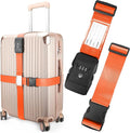 Luggage Straps, Orange TSA Approved Luggage Strap Belt with Combination Lock for Suitcases, 2 Pack Adjustable Heavy Duty Cross Suitcase Straps with Name Tags for Travel, Carry On Bags, Protect Luggage
