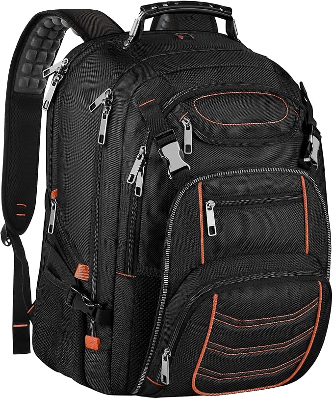 18.4 inch Laptop Backpack, Extra Large Travel Laptop Backpack with USB Charging Port, Big Capacity TSA Friendly RFID Anti Theft Pocket Heavy Duty Computer Bag for Men Women,21.2*15.5*11.5 inch Orange