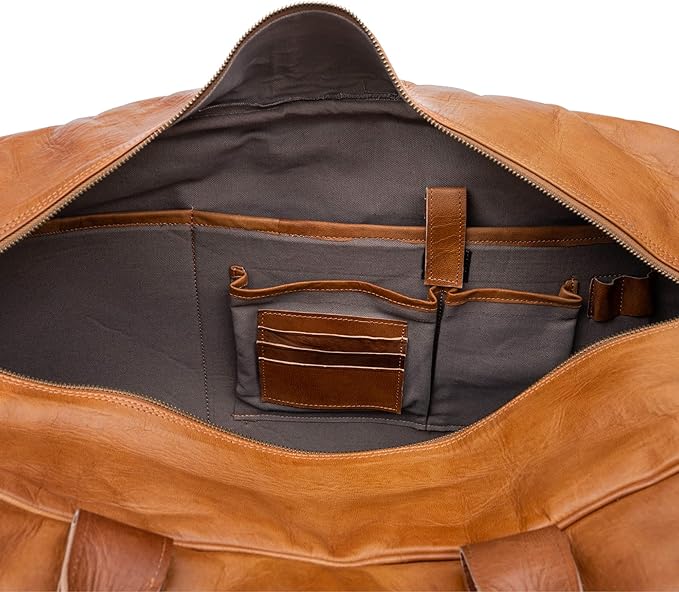 Berliner Bags Vintage Genuine Leather Duffle Austin XL for Travel or the Gym, Weekender Bag with Shoe Compartment, Overnight Bag for Men and Women - Brown