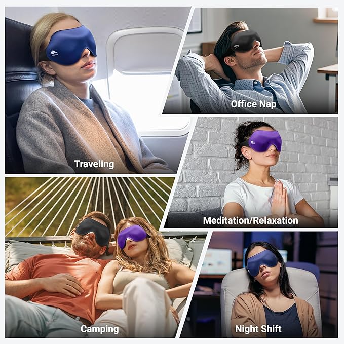 100% Blackout Eye Masks for Sleep: 3D Contoured Zero Eye Pressure Sleeping Mask for Lash Extensions - Great for All Sleep Positions - Perfect for Men Women Airplane Travel Essentials (Purple)
