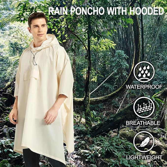 salamra Hooded Rain Poncho Waterproof Raincoat Jacket for Men/Women/Adults with Pocket
