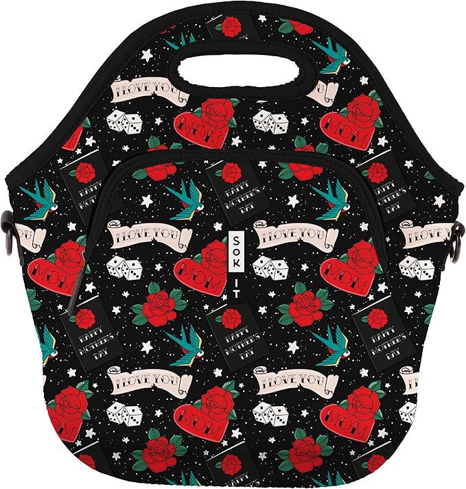 Sok It LunchTote Zippered Bag Insulated Neoprene Caddy (Heart & Soul, X-Large 6.5 Quart Lunch Tote)