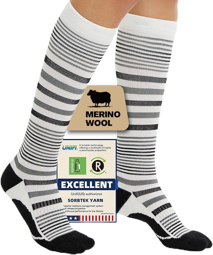 Merino Wool Compression Socks for Women Men, 15-20 mmHg Knee High Socks for Flying, Travel, Running