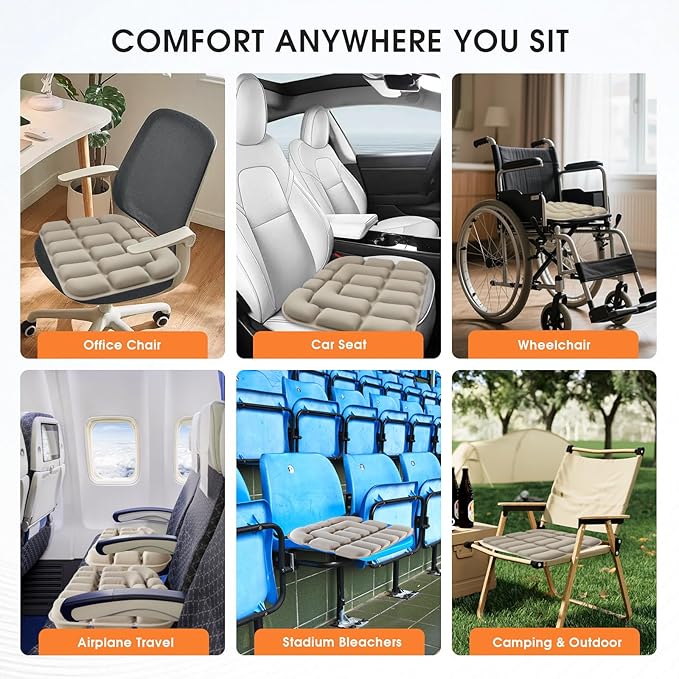 3D Inflatable Seat Cushion for Pressure Relief - Airplane Travel Air Sitting Pad with Storage Bag, Portable Inflatable Seats Cushions for Car Chair Camping Wheelchair Stadium Bleacher, Khaki