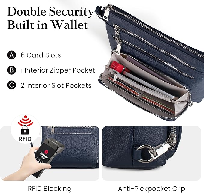 befen Genuine Leather Crossbody Bags for Women, Lightweight Medium Anti-Theft Shoulder Purse with Built in RFID Wallet