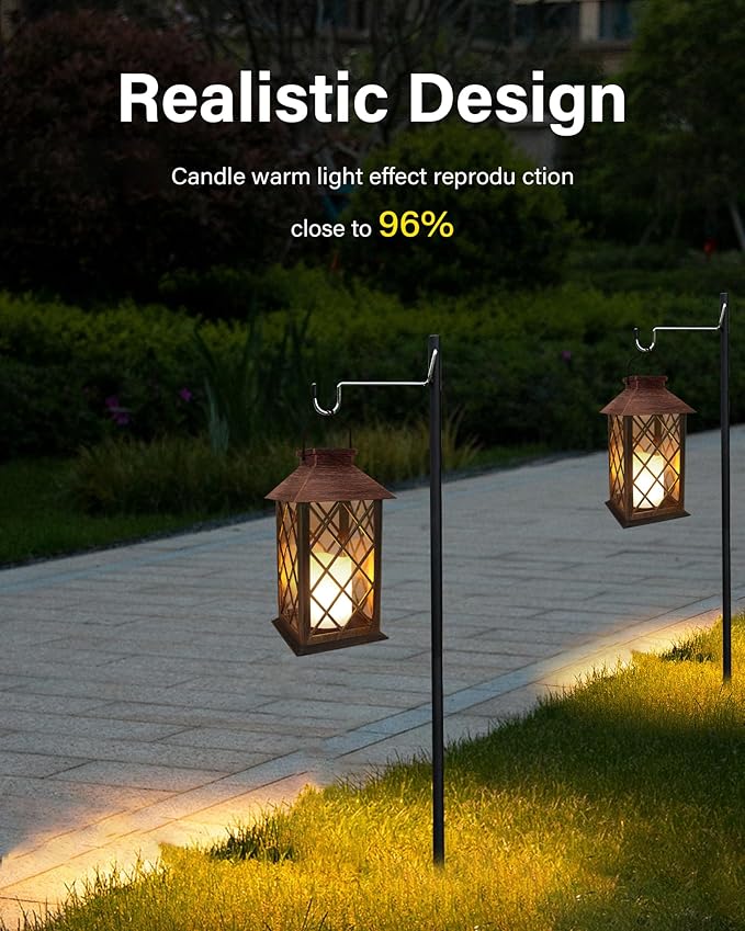 SHYMERY Solar Lanterns, Hanging Outdoor Lantern with Lasts 2X Longer LED Flickering Flameless Candles, Waterproof Outdoor Garden Lanterns Decorative for Patio, Porch,Deck, Yard, Table Decor 2 Pack