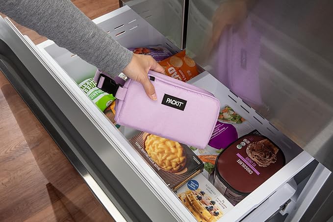 PackIt Freezable Snack Box, Lavender, Built with ECOFREEZE Technology, Collapsible, Reusable, Zip Closure with Buckle Handle, Designed For Work Snacks, Fresh Snacks On the Go, Adults, and All Ages