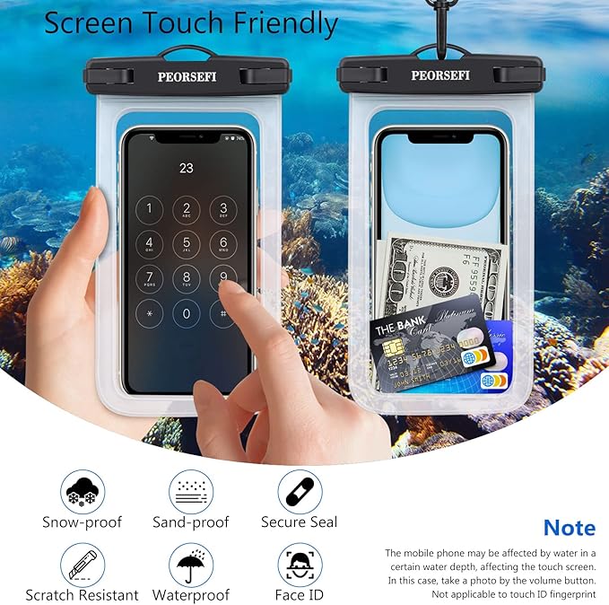 Universal Waterproof Phone Pouch-Waterproof Phone Case for iPhone 15 14 13 12 Pro Max XS Plus Galaxy S24+ S23 Up to 7",IPX8 Waterproof Cellphone Dry Bag Beach Vacation Cruise Ship Essentials-2 Pack