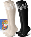 Thick Soft Cotton Compression Socks for Women Men 15-20mmHg Knee High Breathable Cotton Socks for All Day Comfort