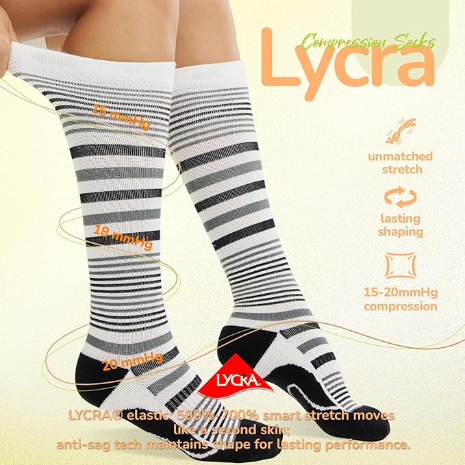 Merino Wool Compression Socks for Women Men, 15-20 mmHg Knee High Socks for Flying, Travel, Running