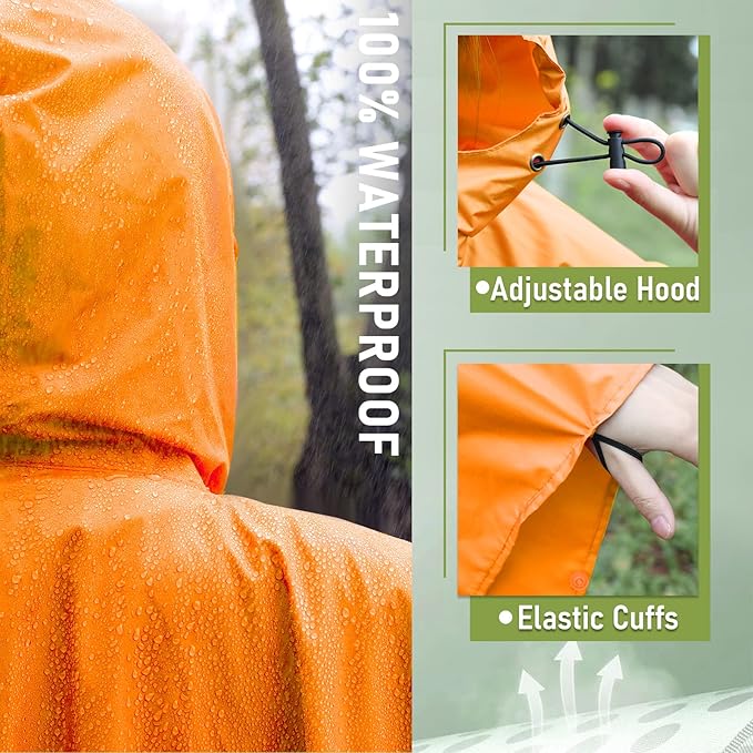 SaphiRose Unisex Rain Poncho Raincoat Hooded for Adults Women with Pockets