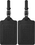 Teskyer Luggage Tags for Suitcases, TSA Approved with Privacy Protection Cover, Premium Faux Leather Bag Tags for Travel - 2 Pack, Black