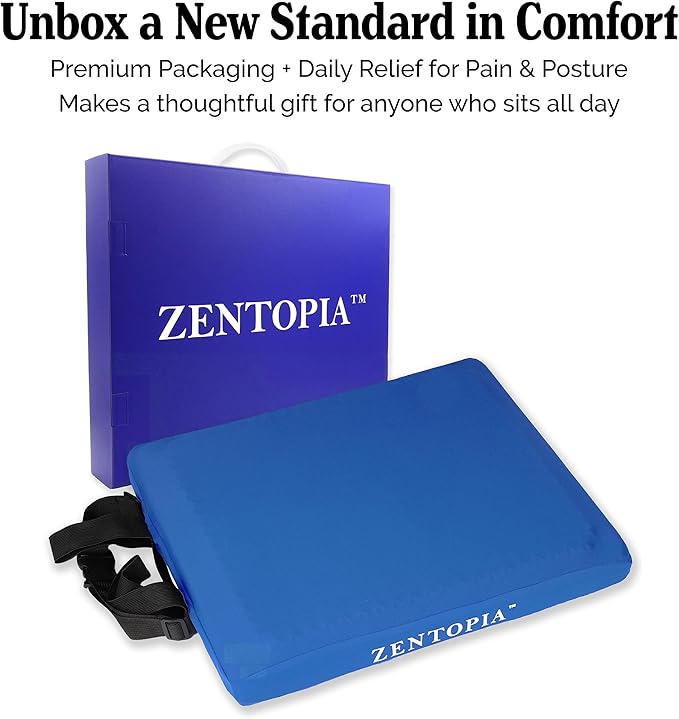 Gel and Memory Foam Seat Cushion – Office – Ergonomic Cushion Pad for Tailbone Pain - Desk Chair Car Seat Cushion Driving - Sciatica & Back Pain Relief (Blue)
