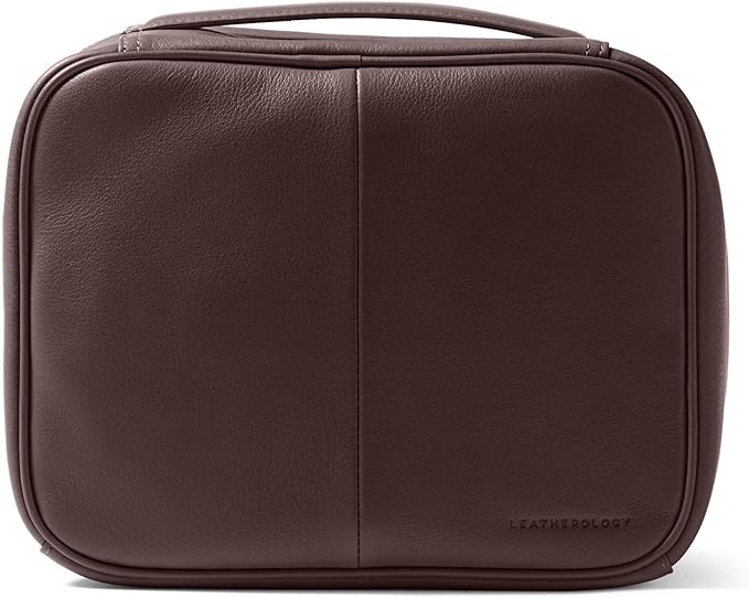 Leatherology Brown Large Travel Organizer - Zipped mesh storage pocket, elastic loops for organization, double metal zipper