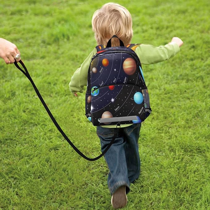 Solar System Planet Toddler Backpack Boys Girls Kids Preschool Bookbag School Children Bag with Leash Travel Casual Daypack Kindergarten Elementary Schoolbag for Nursery Junior Primary Students