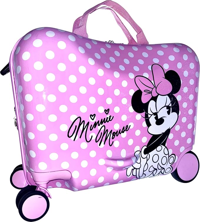 Fast Forward Ride-On 18" Suitcase For Kids/Tow-Along Toddler Carry-On Luggage With Wheels (Minnie Mouse)