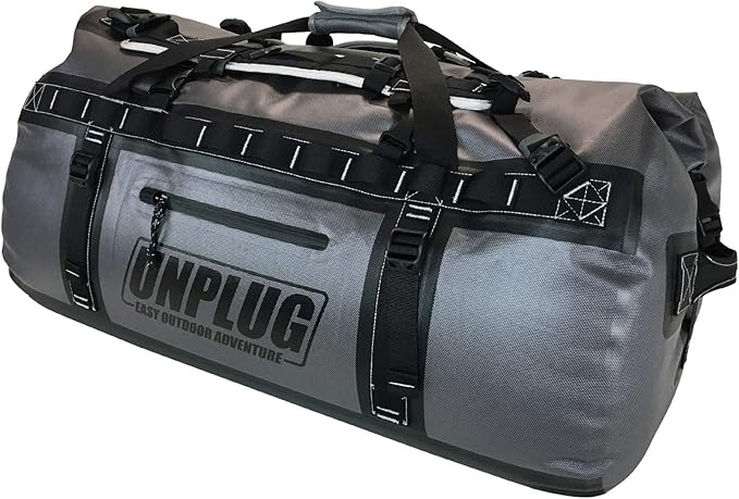 UNPLUG Waterproof Bags for Travel -1680D Heavy Duty Waterproof Duffel Bag for Camping, Motorcycle Dry Bag, Hunting Bag, Bug Out Bag, Waterproof Bags for Boating. Tactical Duffle Bag (155L Storm Grey)