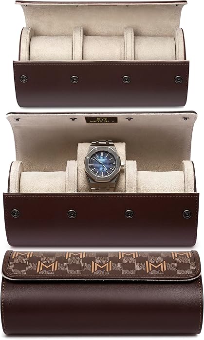MOZSLY Watch Roll Travel Case 3 Slots Portable Watches Box Organizer Storage Holder Pattern PU Leather