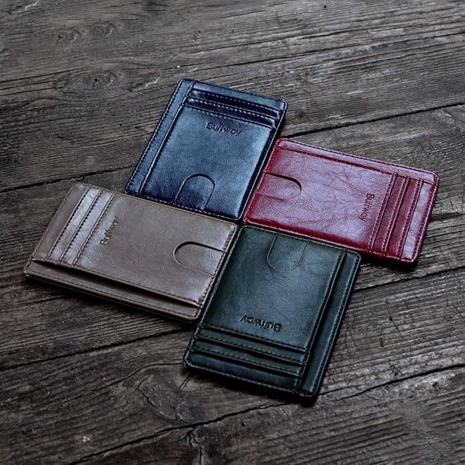 Buffway Slim Minimalist Front Pocket RFID Blocking Leather Wallets for Men and Women - Alaska Grey