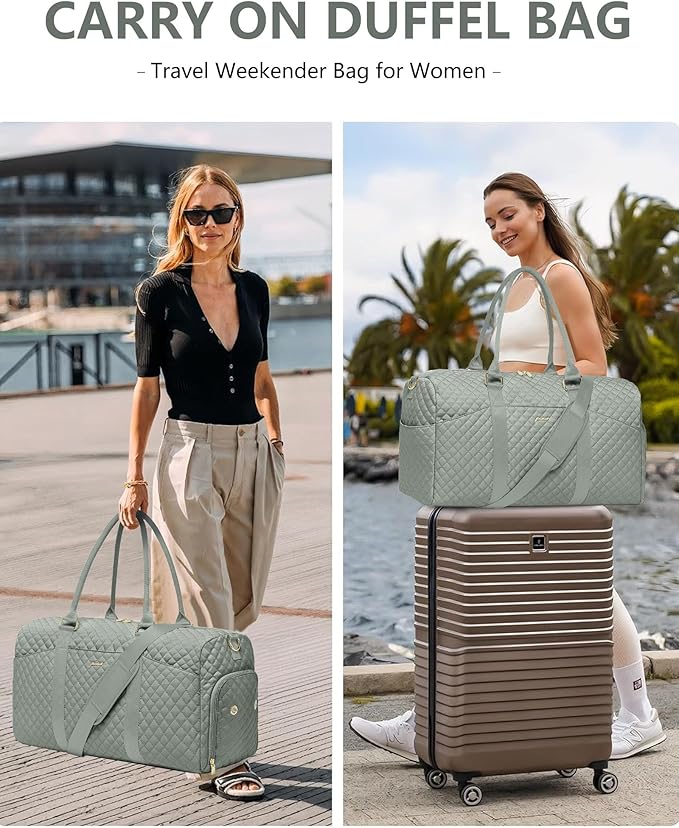 Weekender Travel Duffle Bag for Women - Carry on Bag with Shoe Compartment Overnight Bags with Toiletry Bag Wet Pocket Weekend Traveling Yoga Gym Hospital Bags for Labor and Delivery Green