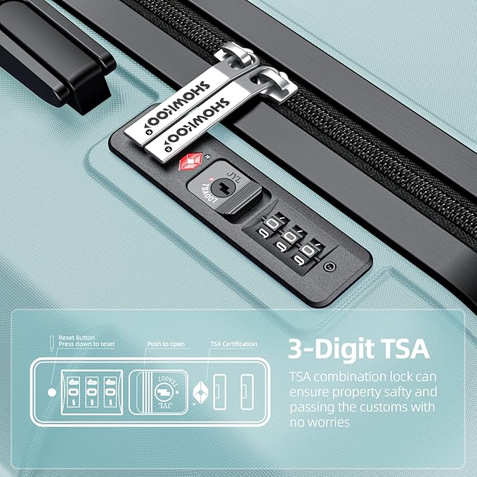 SHOWKOO Luggage Sets Expandable PC+ABS Durable Suitcase Double Wheels TSA Lock 5pcs Mint Green