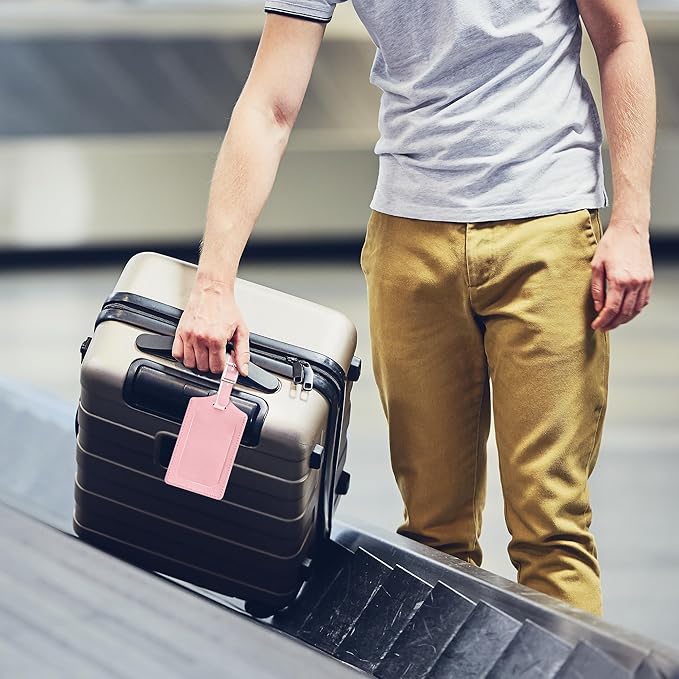 Travelambo Luggage Tags for Suitcases PU Leather Travel Tags Bag Tags Privacy Protection Travel Essentials