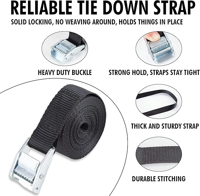 Cartman 1" x 12' Lashing Straps Cargo Tie-Down Strap Up to 600lbs, 12pk in Carry Bag, Black