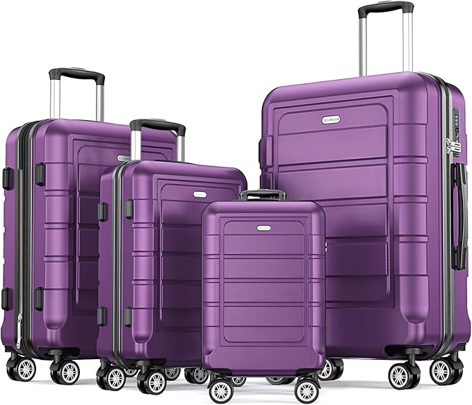 SHOWKOO Luggage Sets Expandable PC+ABS Durable Suitcase Sets Double Wheels TSA Lock 4 Piece Luggage Set Purple