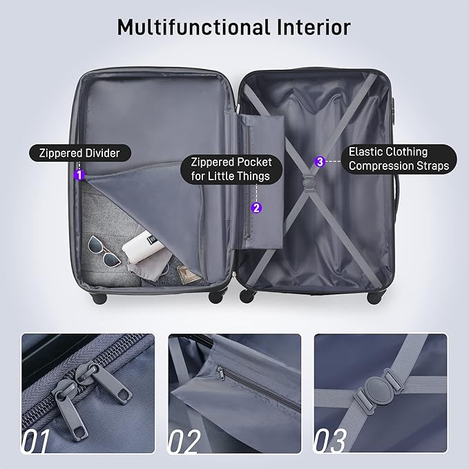 Merax Luggage sets of 13 Piece 16 20 20 28 IN Carry on Luggage Hard Case Purple Luggage Expandable Checked Luggage Suitcase Set with Wheels