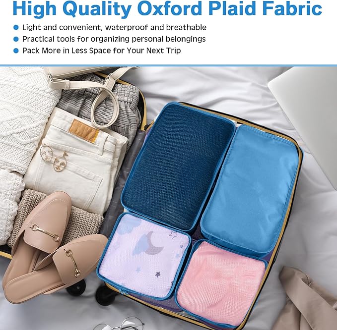 Reginary 6 Set Travel Packing Cubes Luggage Organizer Set Lightweight Suitcase with Shoe Bag for Clothes Toiletries