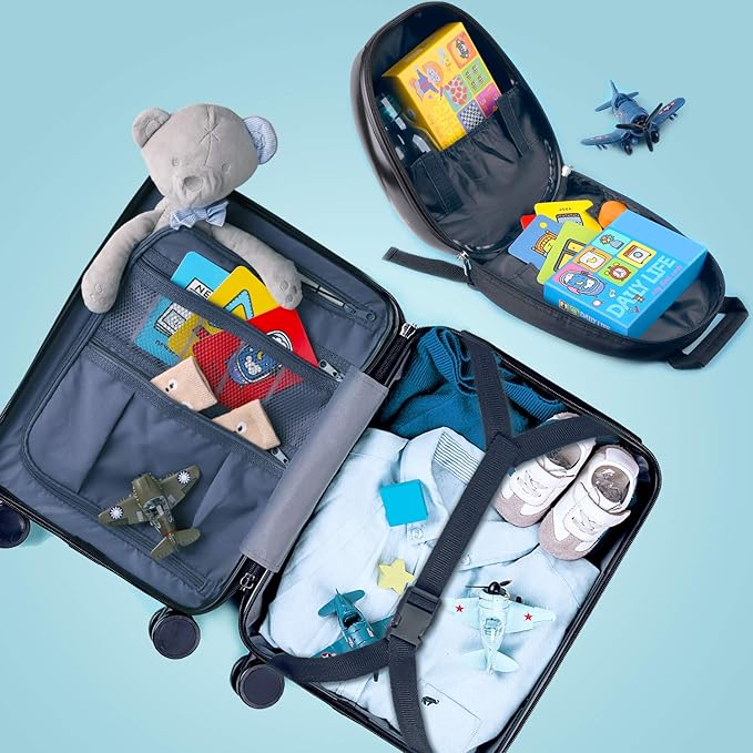 iPlay, iLearn Dinosaur Kids Luggage, Boy Carry on Suitcase, 18" Hardside Travel Luggage Set W/Backpack, Toddler Rolling Luggage W/ 4 Spinner Wheels, Children Holiday Birthday Gift