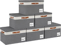 GhvyenntteS Extra Large Storage Bins with Lids 6 Pack, Foldable Fabric Storage Boxes with Lids and 3 Leather Handles, Storage Baskets with Label Window (Grey, 15.75" x 11.8" x 10.2")