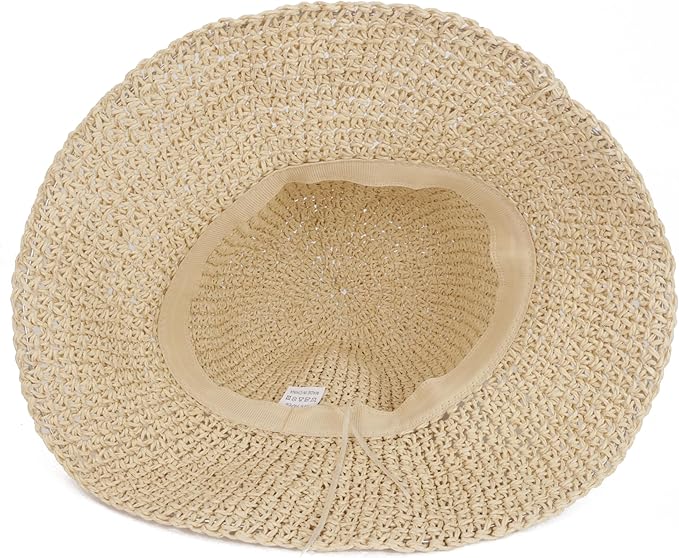 Womens Wide Brim Straw Sun Hat Foldable Floppy Crochet Beach Hat for Summer
