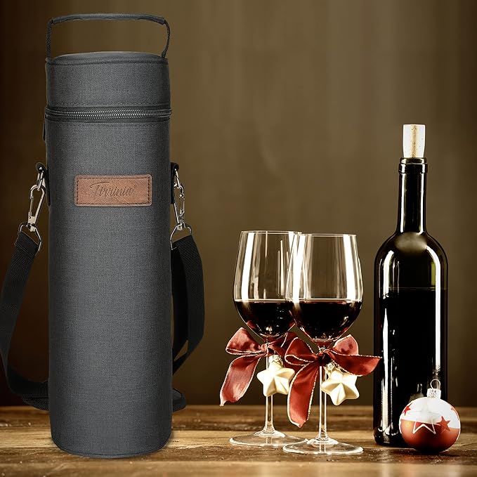 Tirrinia Single Bottle Wine Gift Carrier Bag, Insulated Travel Wine Cooler Tote with Shoulder Strap for Picnic, Party, BYOB Restaurant, Portable One Bottle Wine Chiller Container, Gift for Wine Lovers