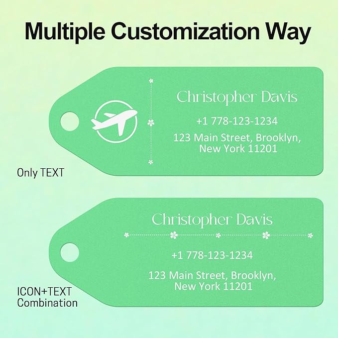 4 PCS Personalized Metal Luggage Tag – Personalized Engraved Suitcase Tag, Backpack Tag, with Matching Color Strap, Waterproof Suitcase Name Badge – Ideal Corporate Gift & Travel Accessory (Green)