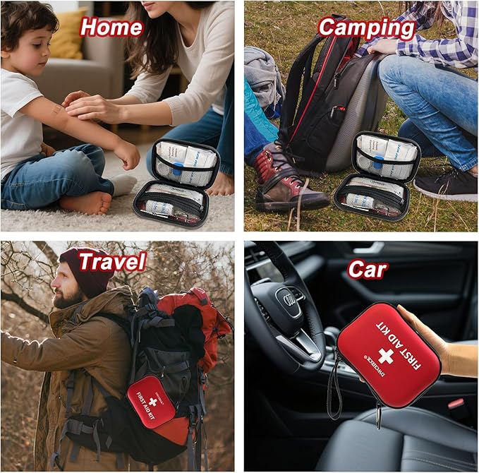160 Piece Mini First Aid Kit, Compact Waterproof Hard Shell Small Emergency Medical Kit for Travel, Car, Home, Office, Vehicle, Hiking - Camping Essentials and Outdoor Survival Kit