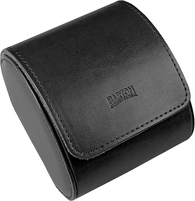 BARTON WATCH BANDS, Watch Roll - Black Recycled Leather Watch Travel Case & Watch Band Storage - 1 Watch Case