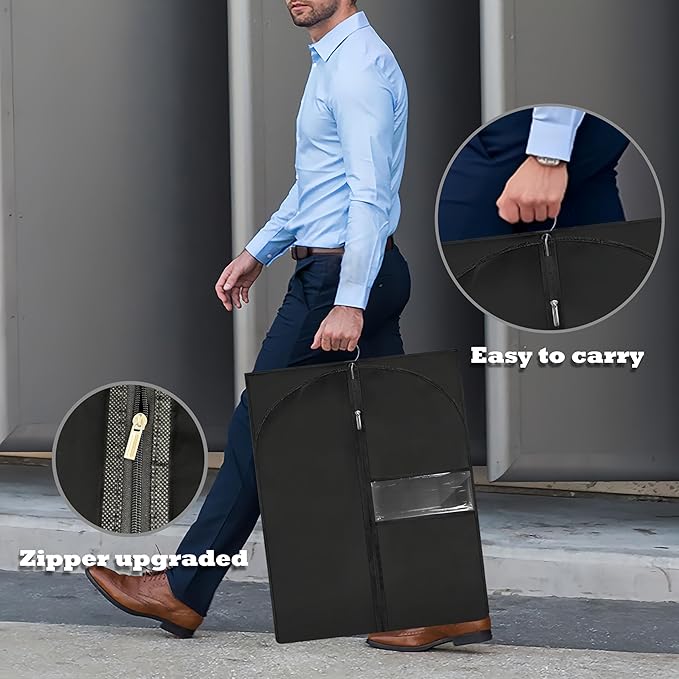 Garment Bags for Hanging Clothes, 45'' Suit Bag Cover for Storage and Travel, Dress Bags for Gowns Long, 2 Pack (Black)