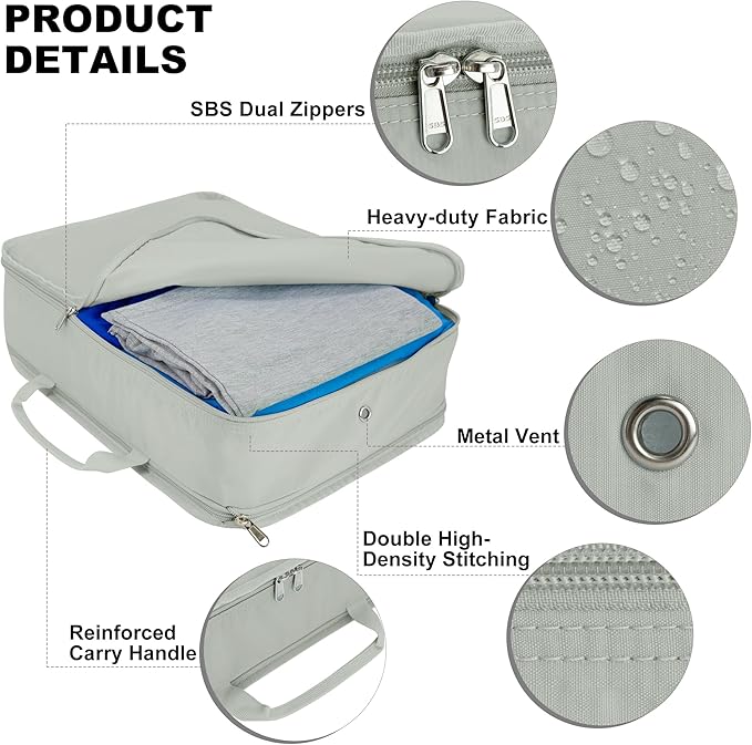 Extra Large Compression Packing Cubes for Travel Essentials, 2 Set Expandable Travel Cubes for Packing Bags Suitcase Organizer, Grey